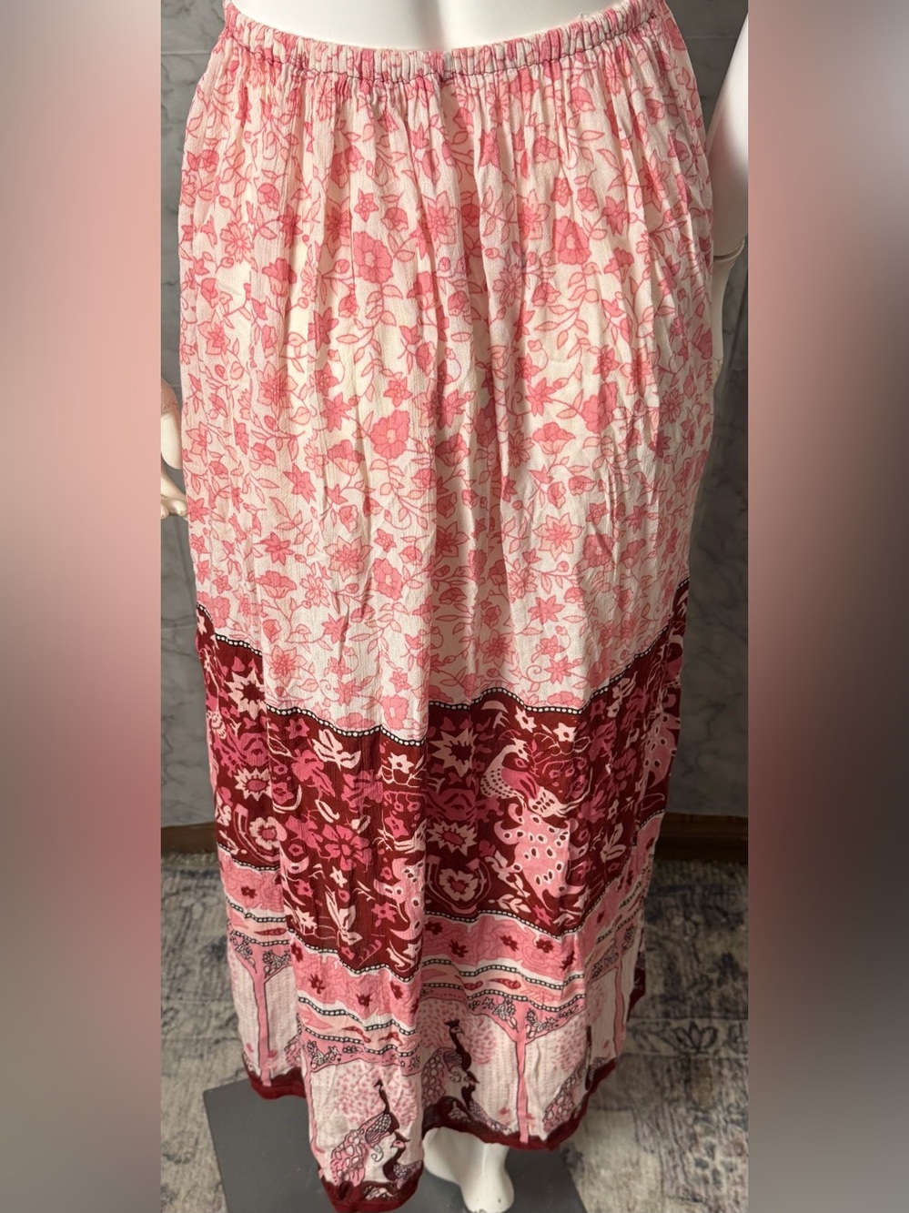 Cutout Peacock Halter Tie Neck Back Peachy Pink Burgundy Boho Vacation Dress S - Picture 12 of 13